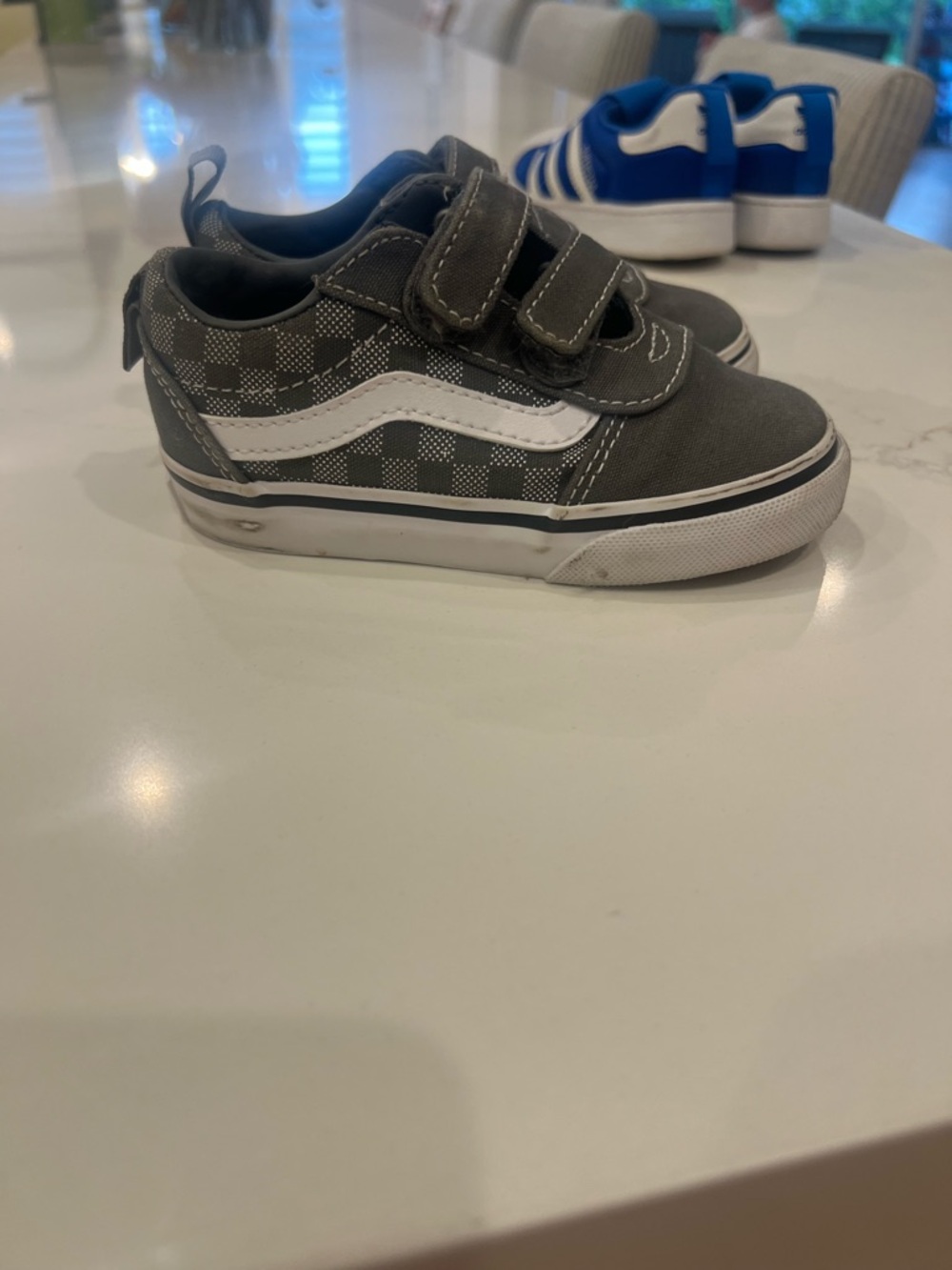Vans Gray Checkerboard Velcro Sneakers